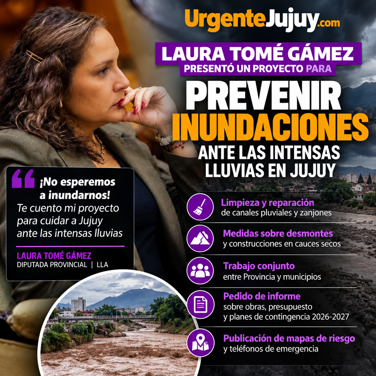 Tomé Gámez presentó un proyecto para prevenir inundaciones ante la temporada de lluvias intensas en Jujuy